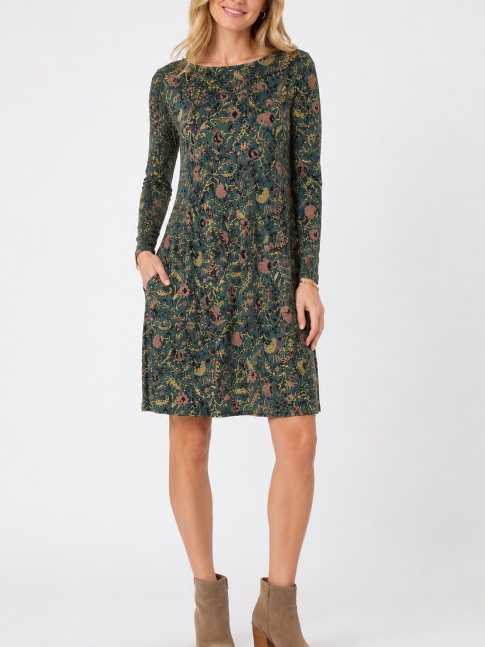 Peruvian Connection Orla Floral Pima Cotton Mini Dress Green Size Small